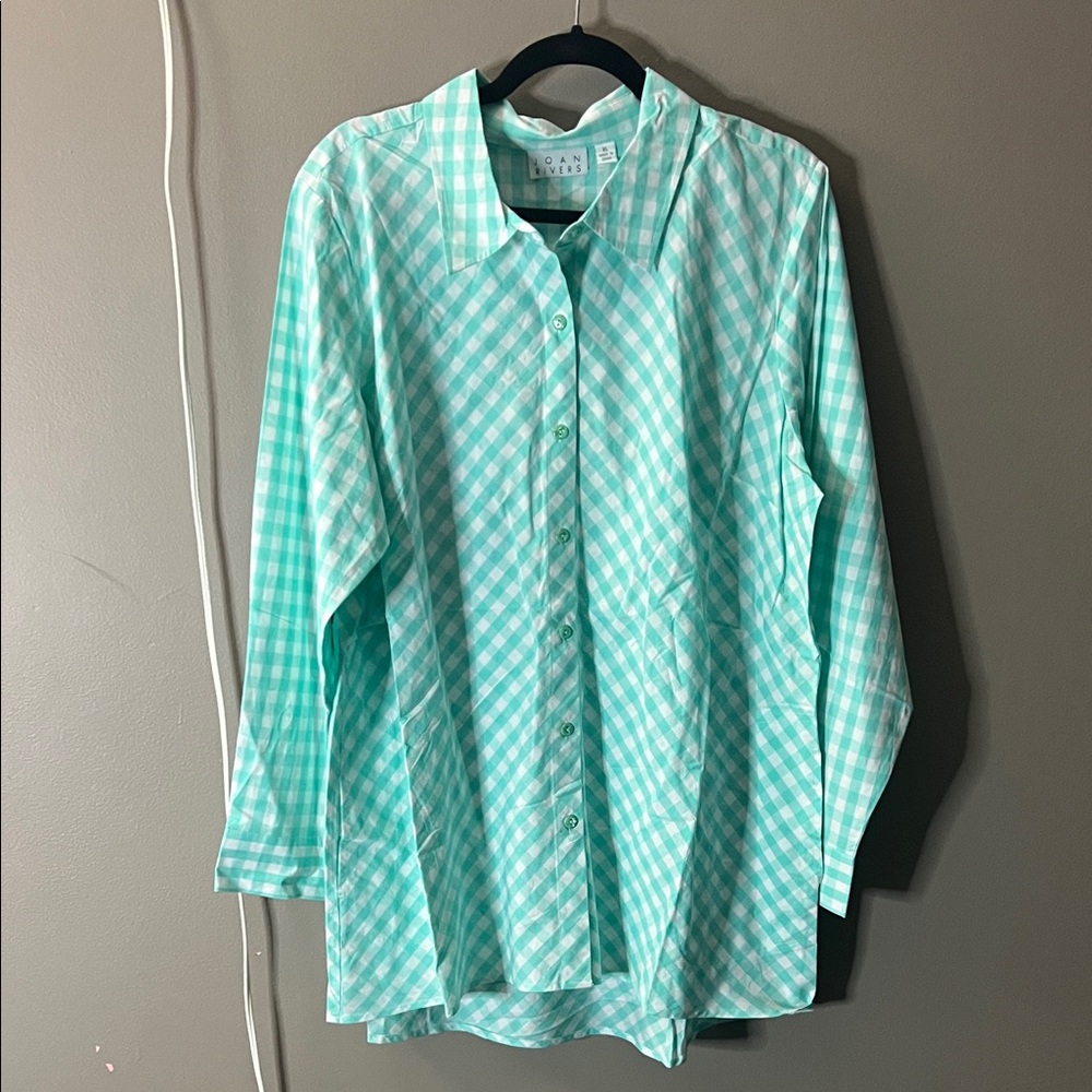Joan Rivers Plus SZ XL Checked Woman's Blouse Long Sleeves 100% Cotton...